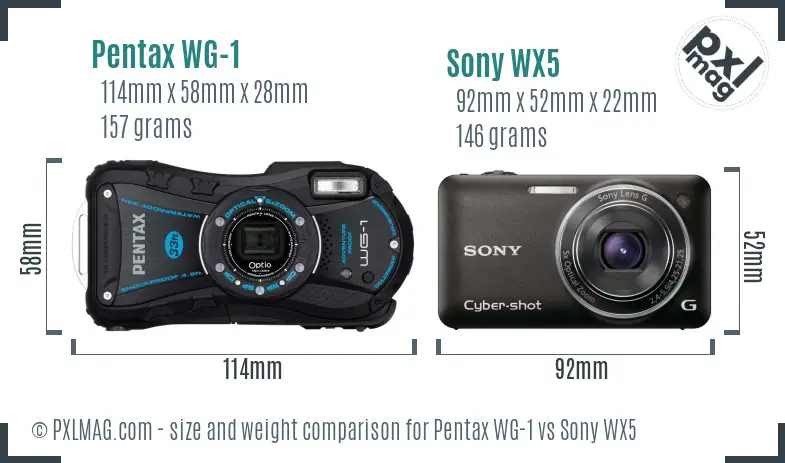 Pentax WG-1 vs Sony WX5 size comparison