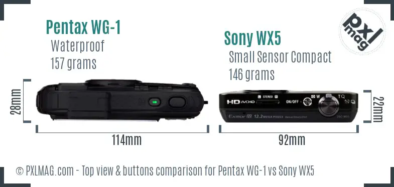 Pentax WG-1 vs Sony WX5 top view buttons comparison