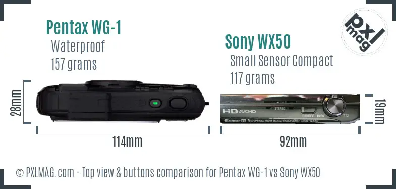 Pentax WG-1 vs Sony WX50 top view buttons comparison