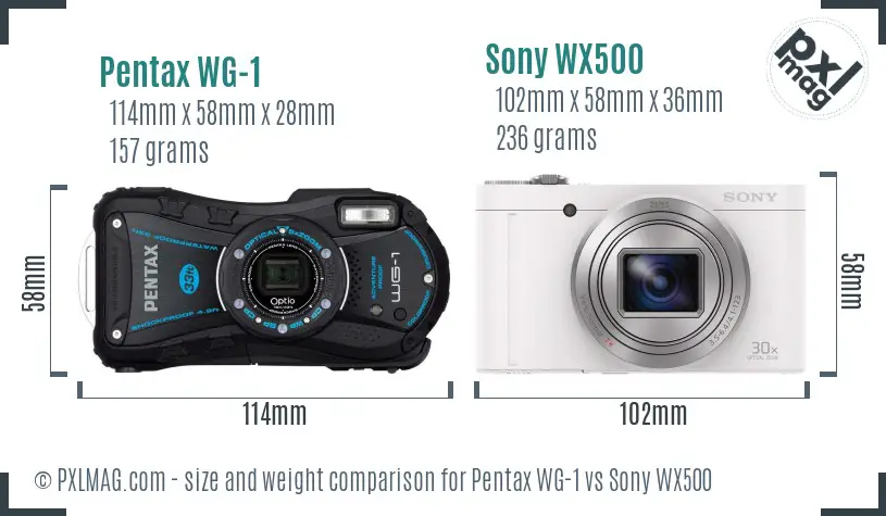 Pentax WG-1 vs Sony WX500 size comparison