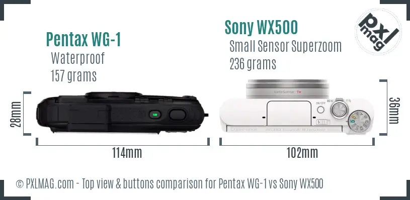 Pentax WG-1 vs Sony WX500 top view buttons comparison