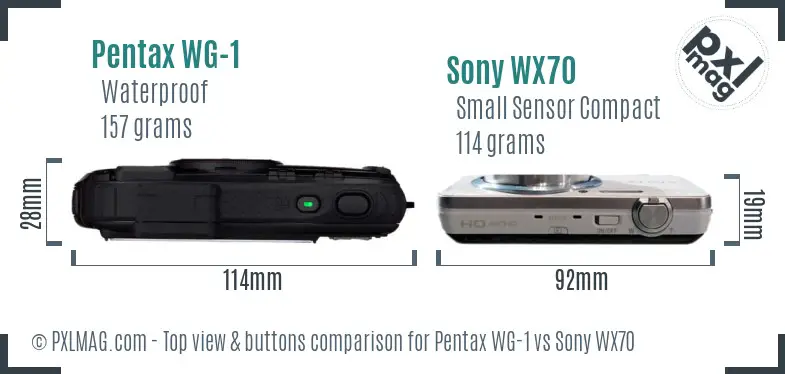 Pentax WG-1 vs Sony WX70 top view buttons comparison