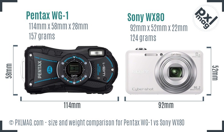 Pentax WG-1 vs Sony WX80 size comparison
