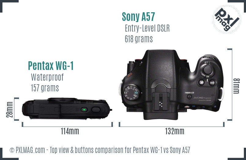 Pentax WG-1 vs Sony A57 top view buttons comparison