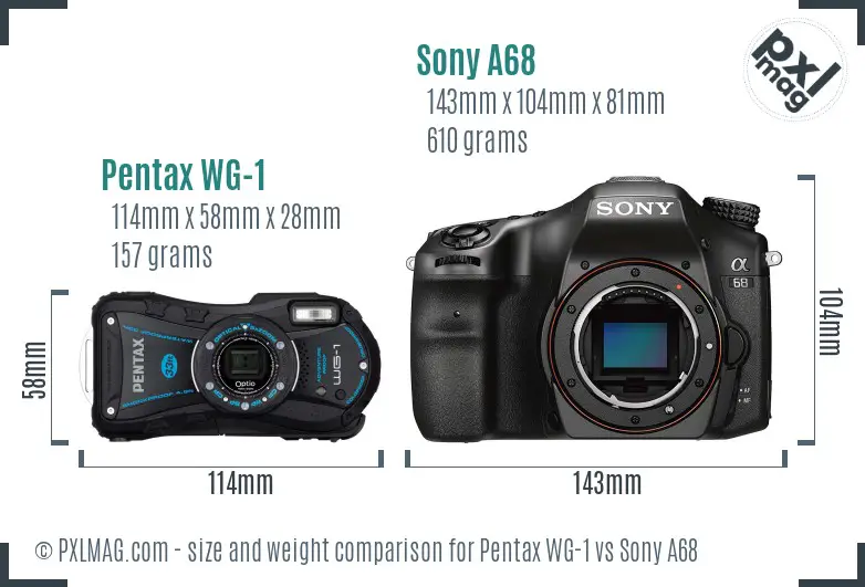 Pentax WG-1 vs Sony A68 size comparison Pentax WG-1 vs Sony A68 size comparison