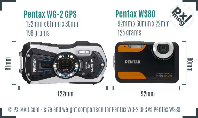 Pentax WG-2 GPS vs Pentax WS80 size comparison