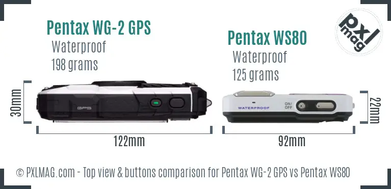 Pentax WG-2 GPS vs Pentax WS80 top view buttons comparison