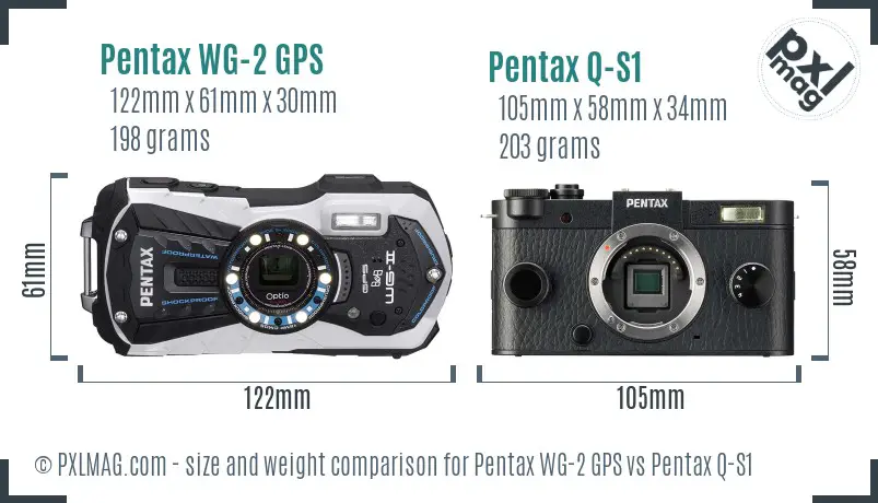 Pentax WG-2 GPS vs Pentax Q-S1 size comparison