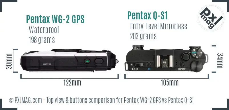 Pentax WG-2 GPS vs Pentax Q-S1 top view buttons comparison