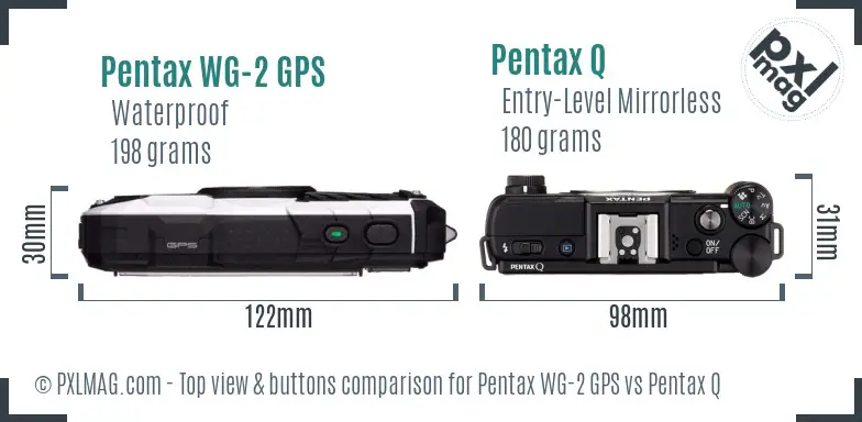 Pentax WG-2 GPS vs Pentax Q top view buttons comparison
