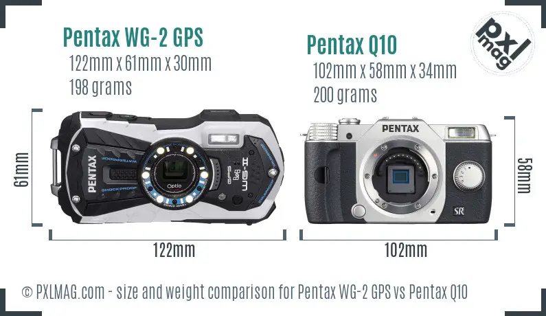 Pentax WG-2 GPS vs Pentax Q10 size comparison
