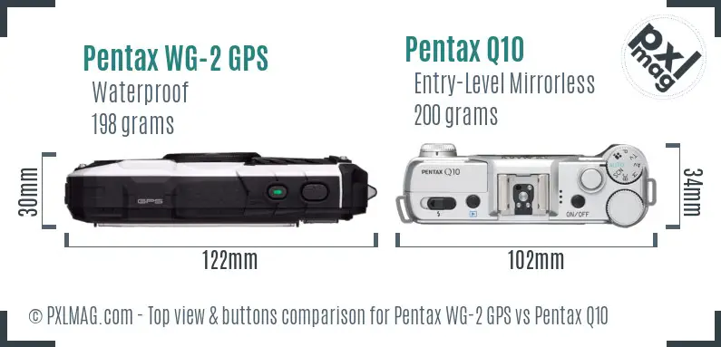 Pentax WG-2 GPS vs Pentax Q10 top view buttons comparison