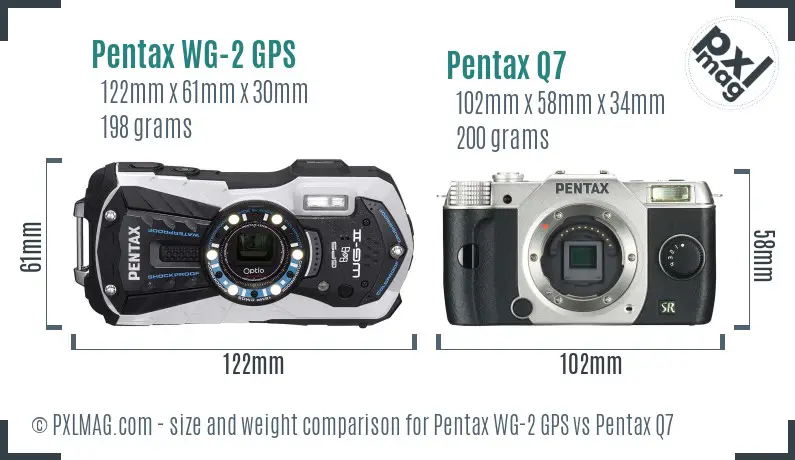 Pentax WG-2 GPS vs Pentax Q7 size comparison