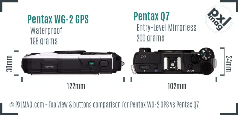 Pentax WG-2 GPS vs Pentax Q7 top view buttons comparison