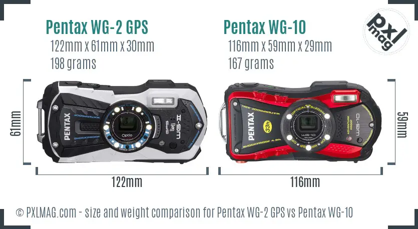 Pentax WG-2 GPS vs Pentax WG-10 size comparison