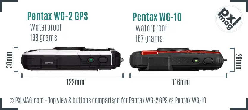 Pentax WG-2 GPS vs Pentax WG-10 top view buttons comparison
