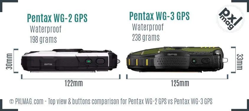 Pentax WG-2 GPS vs Pentax WG-3 GPS top view buttons comparison
