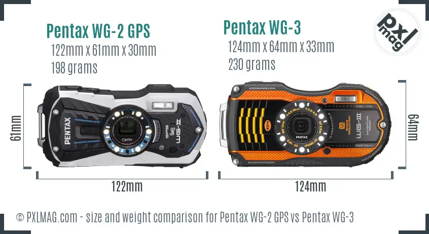 Pentax WG-2 GPS vs Pentax WG-3 size comparison