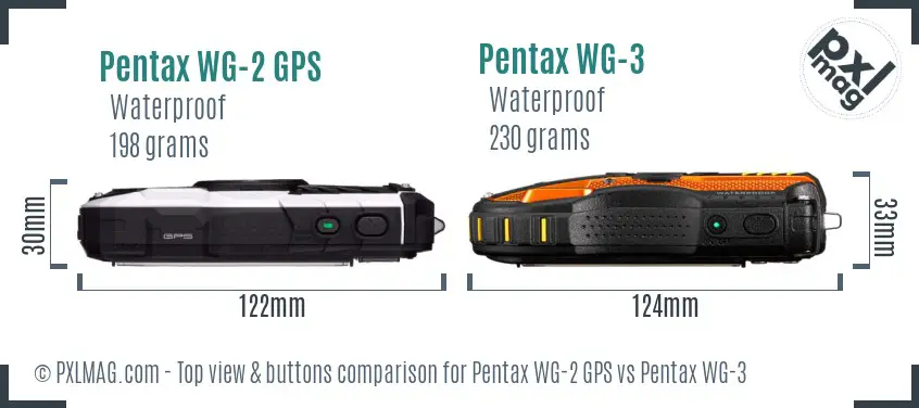 Pentax WG-2 GPS vs Pentax WG-3 top view buttons comparison