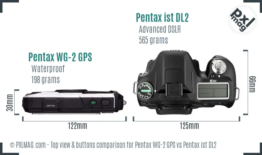 Pentax WG-2 GPS vs Pentax ist DL2 top view buttons comparison