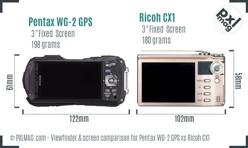 Pentax WG-2 GPS vs Ricoh CX1 Screen and Viewfinder comparison