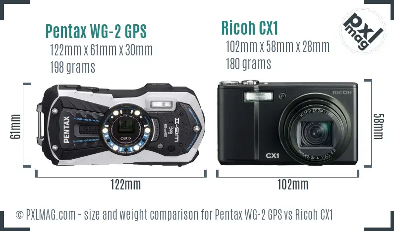 Pentax WG-2 GPS vs Ricoh CX1 size comparison