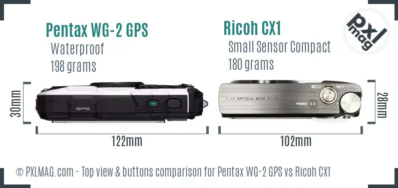 Pentax WG-2 GPS vs Ricoh CX1 top view buttons comparison