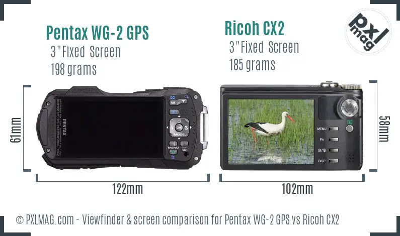Pentax WG-2 GPS vs Ricoh CX2 Screen and Viewfinder comparison