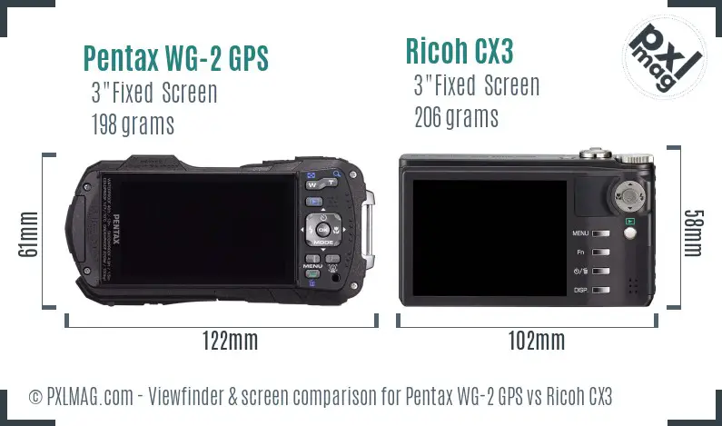 Pentax WG-2 GPS vs Ricoh CX3 Screen and Viewfinder comparison