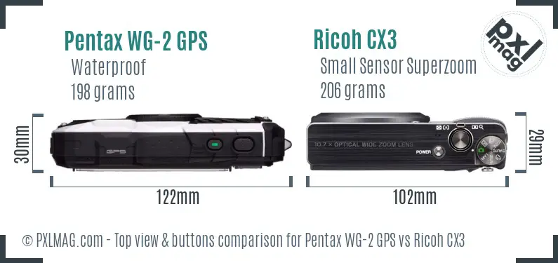 Pentax WG-2 GPS vs Ricoh CX3 top view buttons comparison