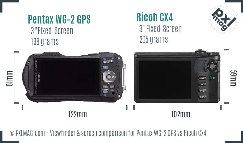 Pentax WG-2 GPS vs Ricoh CX4 Screen and Viewfinder comparison