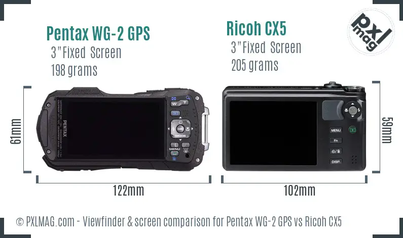 Pentax WG-2 GPS vs Ricoh CX5 Screen and Viewfinder comparison