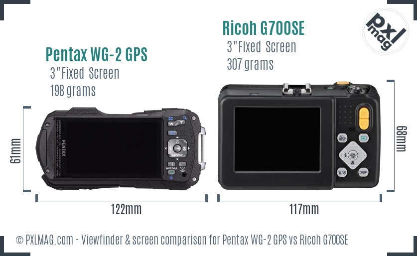 Pentax WG-2 GPS vs Ricoh G700SE Screen and Viewfinder comparison