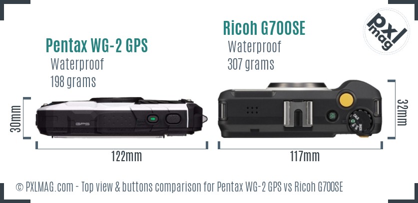 Pentax WG-2 GPS vs Ricoh G700SE top view buttons comparison