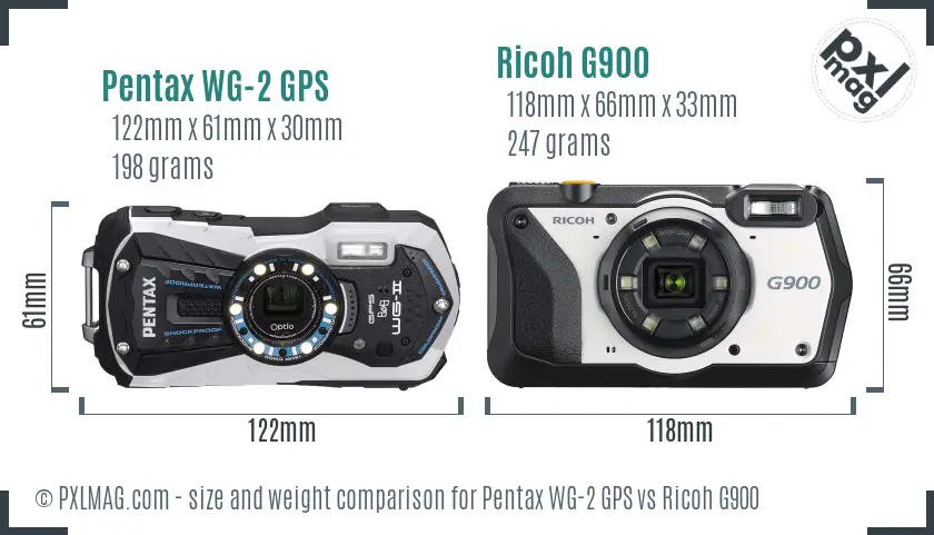 Pentax WG-2 GPS vs Ricoh G900 size comparison