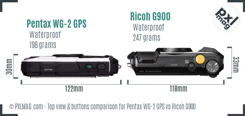 Pentax WG-2 GPS vs Ricoh G900 top view buttons comparison