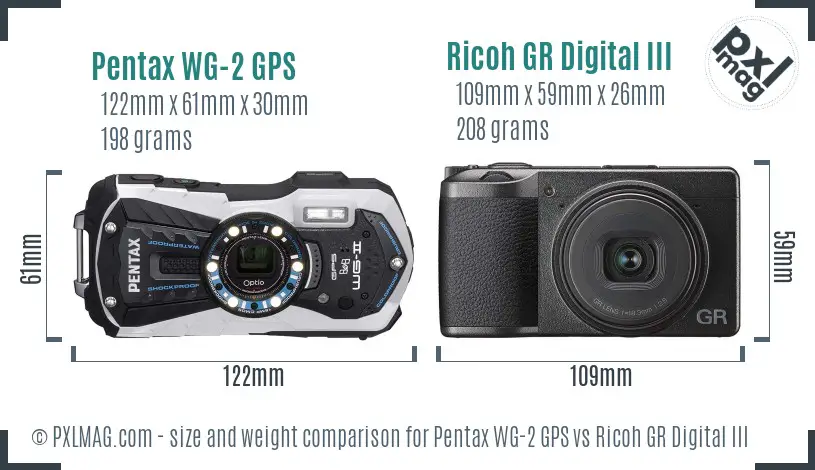 Pentax WG-2 GPS vs Ricoh GR Digital III size comparison