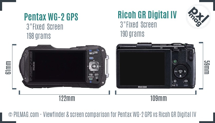Pentax WG-2 GPS vs Ricoh GR Digital IV Screen and Viewfinder comparison