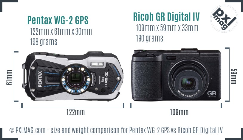 Pentax WG-2 GPS vs Ricoh GR Digital IV size comparison