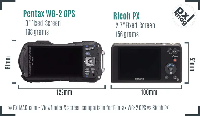 Pentax WG-2 GPS vs Ricoh PX Screen and Viewfinder comparison