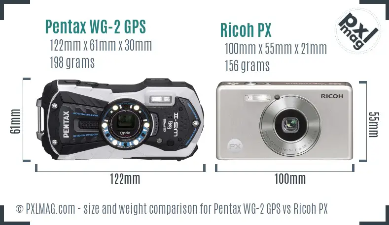 Pentax WG-2 GPS vs Ricoh PX size comparison