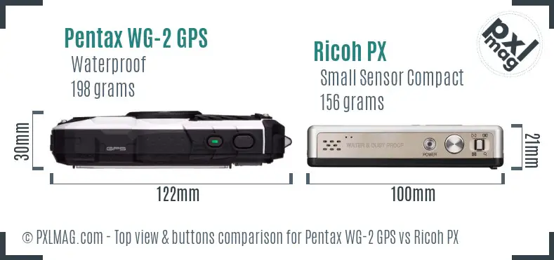 Pentax WG-2 GPS vs Ricoh PX top view buttons comparison