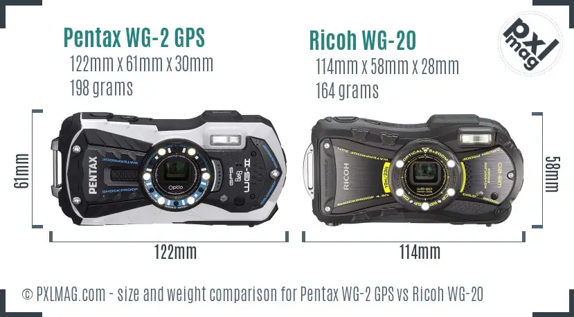 Pentax WG-2 GPS vs Ricoh WG-20 size comparison