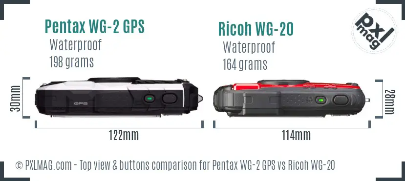 Pentax WG-2 GPS vs Ricoh WG-20 top view buttons comparison