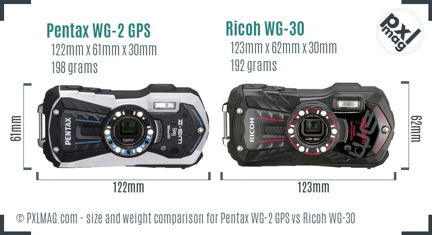 Pentax WG-2 GPS vs Ricoh WG-30 size comparison Pentax WG-2 GPS vs Ricoh WG-30 size comparison