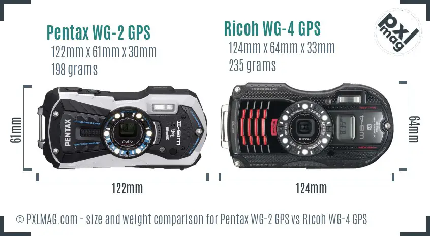 Pentax WG-2 GPS vs Ricoh WG-4 GPS size comparison