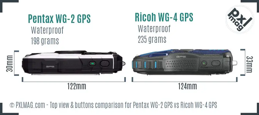Pentax WG-2 GPS vs Ricoh WG-4 GPS top view buttons comparison