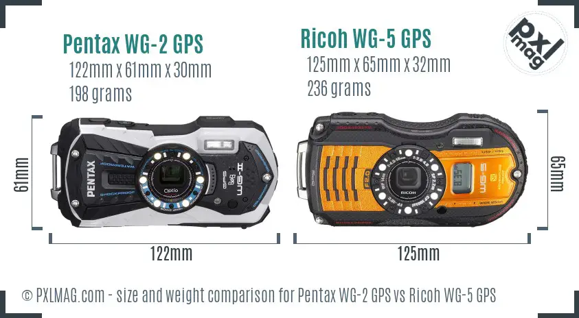 Pentax WG-2 GPS vs Ricoh WG-5 GPS size comparison