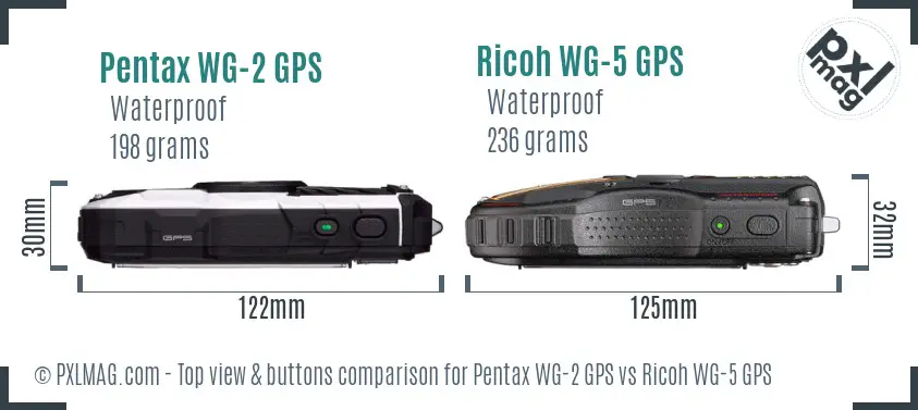 Pentax WG-2 GPS vs Ricoh WG-5 GPS top view buttons comparison