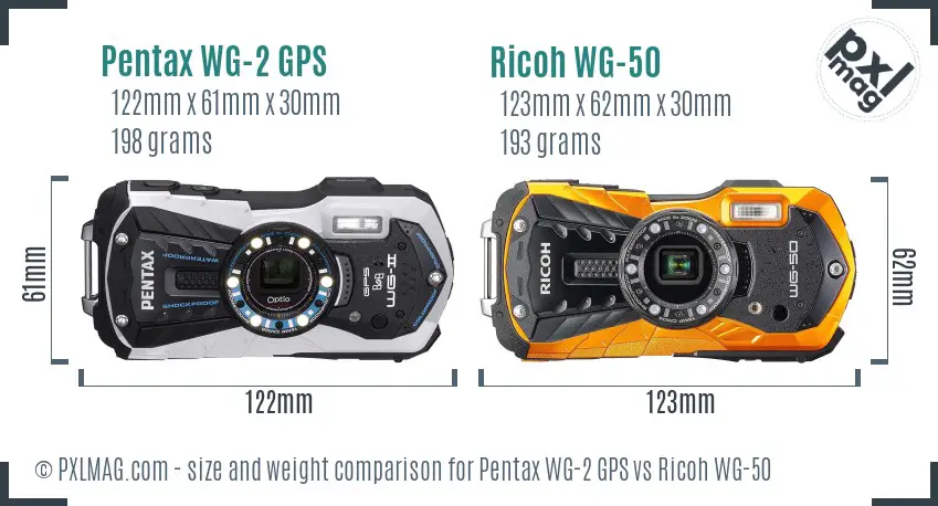 Pentax WG-2 GPS vs Ricoh WG-50 size comparison Pentax WG-2 GPS vs Ricoh WG-50 size comparison